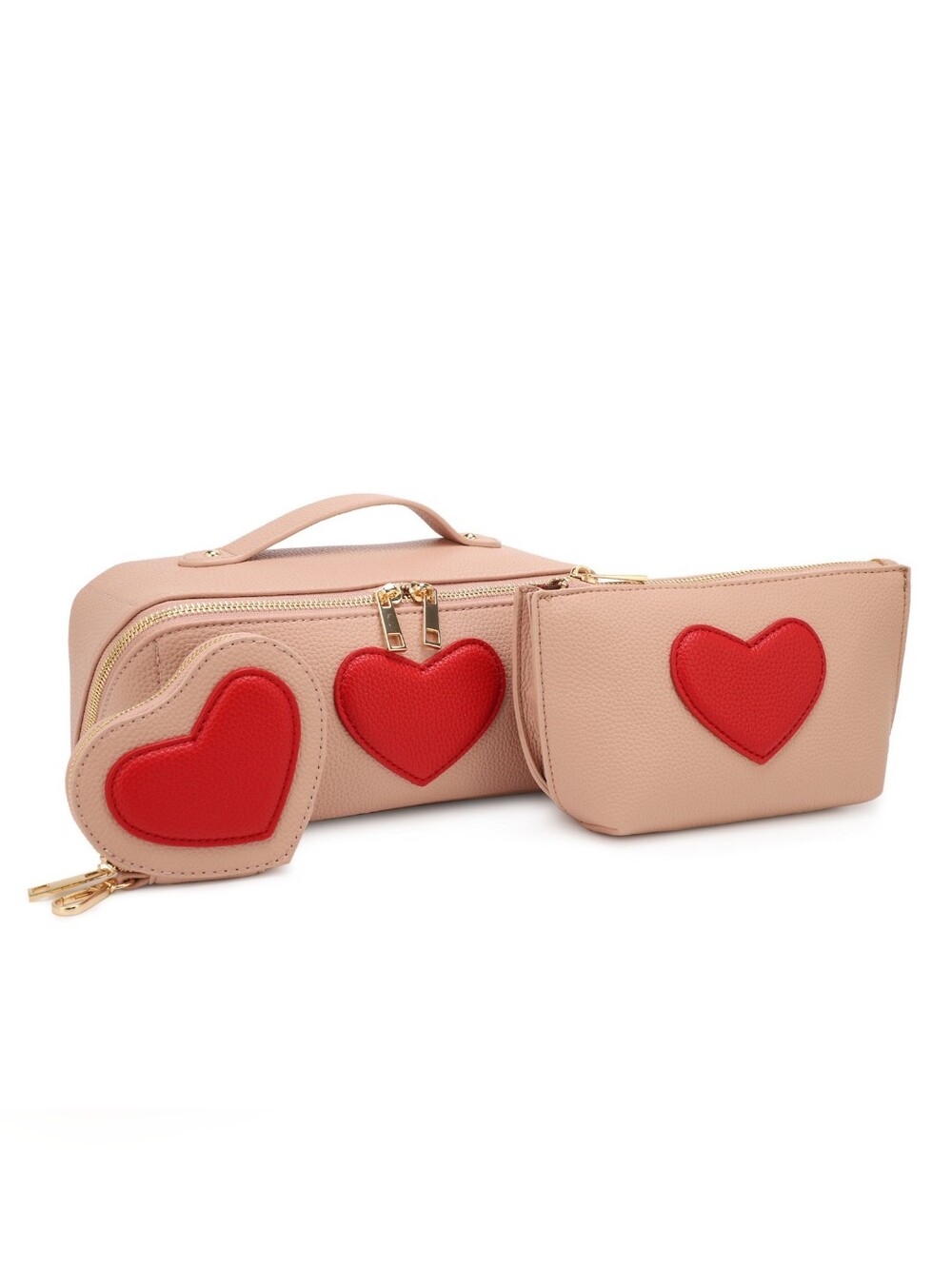 Accent Cosmetic Bag Trio Pink With Red Hearts